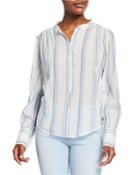 Striped Button-front Long-sleeve Gauze Top