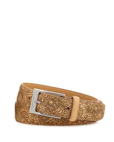 Paisley Leather Belt, Tan
