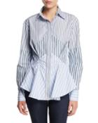 Striped Gathered Button-front Cotton