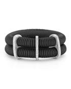 Noir Double-row Spring Coil Cable & Diamond Bracelet, Black