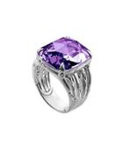 Bamboo Silver Ring With Octagon Amethyst,