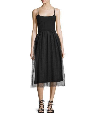 Sleeveless Combo Midi Dress, Black