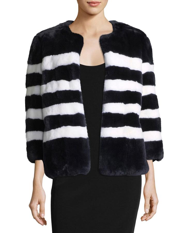 Striped Rabbit Fur Coat