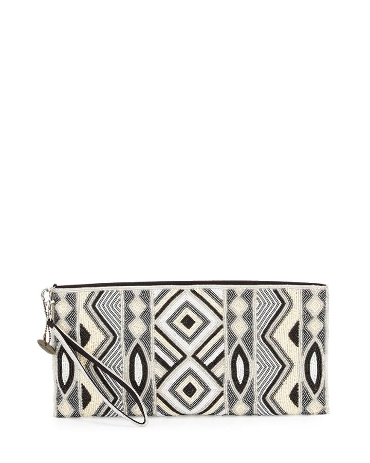 Mary Frances Mesa Beaded Zip-top Clutch Bag, White/black, Women's, Wht/black