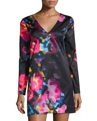 Rosette-print V-neck Shift Dress,