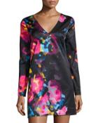 Rosette-print V-neck Shift Dress,