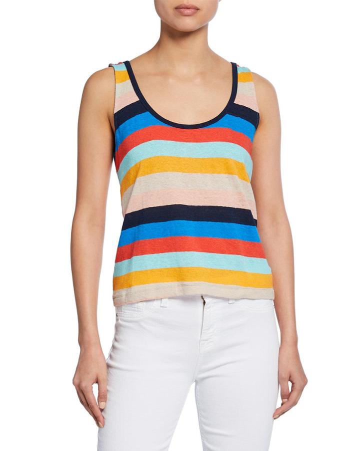 Sunray Striped Scoop-neck Linen/cotton Tank