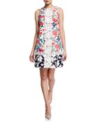 Floral-contrast Embroidered A-line Dress