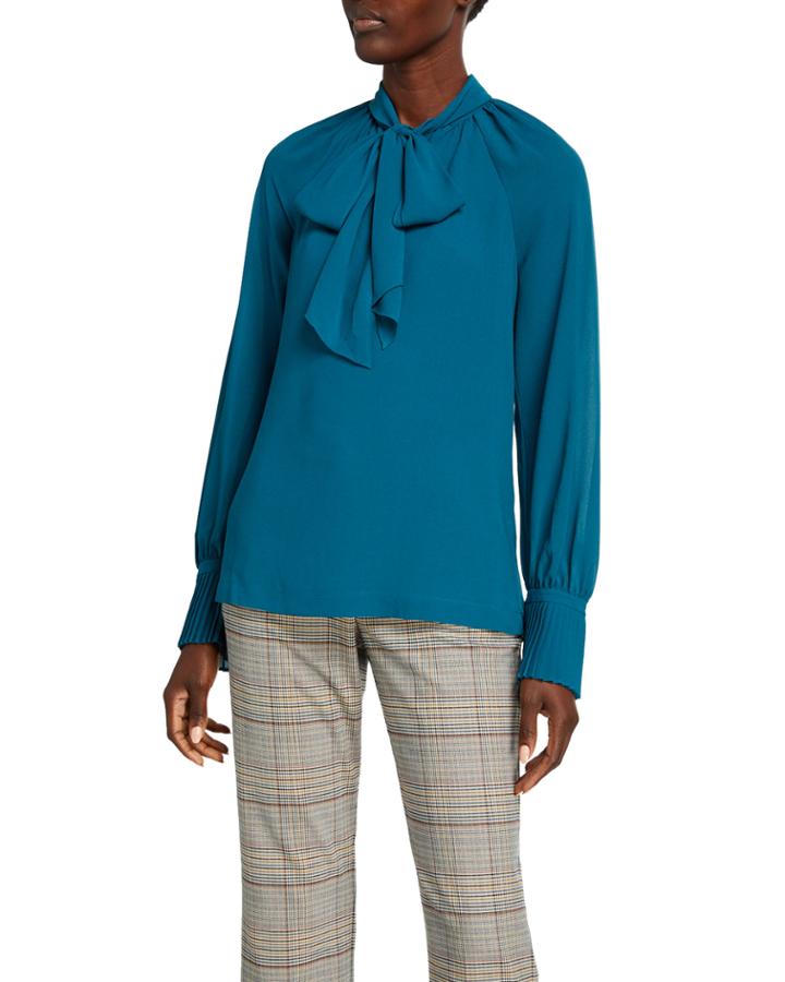 Veracruz Pleated-cuff Tie Neck Top
