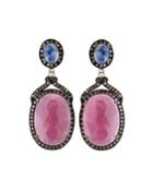 Blue & Pink Sapphire Drop Earrings W/ Diamonds