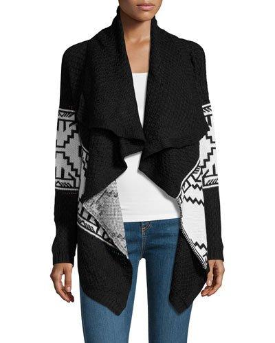 Aztec-print Knit Open Cardigan, Black/white