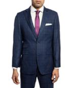 Men's Slim-fit Checkered Twill Two-piece Suit, Blue/pink