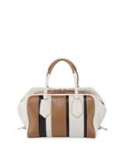 Striped Leather Top Handle Bag