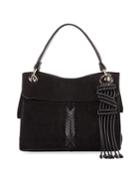 Curl Light-suede Satchel Bag With Crochet