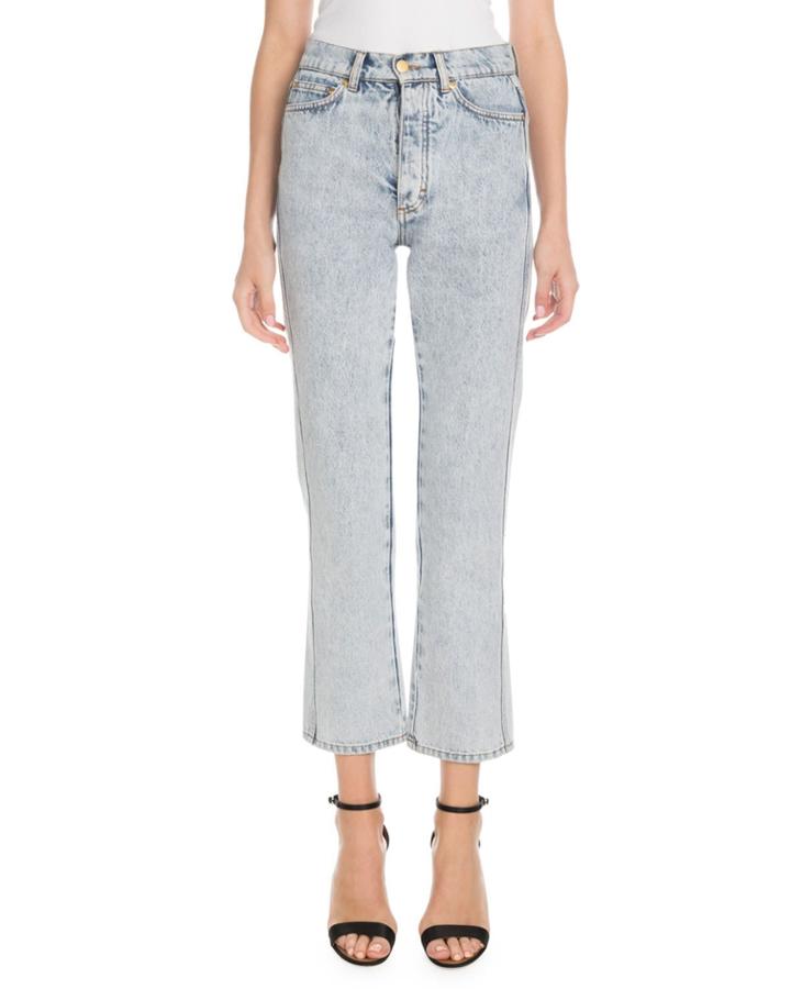 High-waist Five-pocket Straight-leg Light-wash Jeans