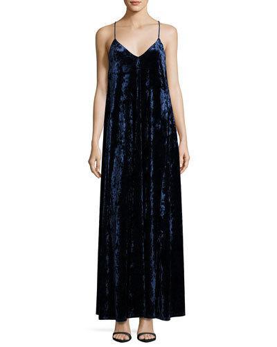 Spaghetti-strap Velvet Maxi Dress, Navy