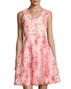 Floral-print Mesh-overlay Dress, Pink/white