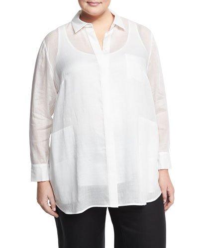 Carlise Dual-pocket Button Blouse, White,