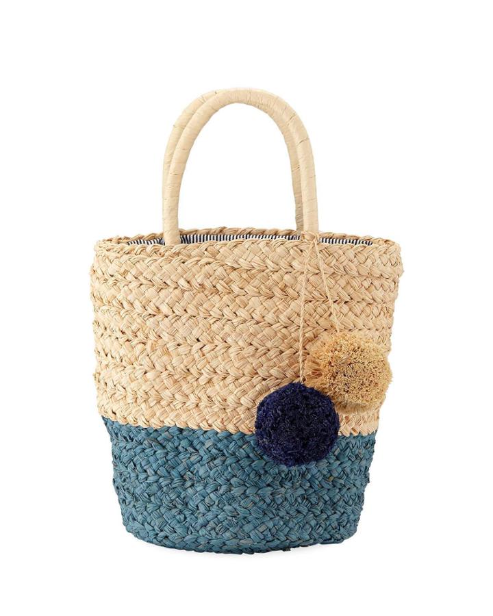 Two-tone Woven Raffia Bucket Bag