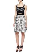 Toile-pattern A-line Cutout Dress