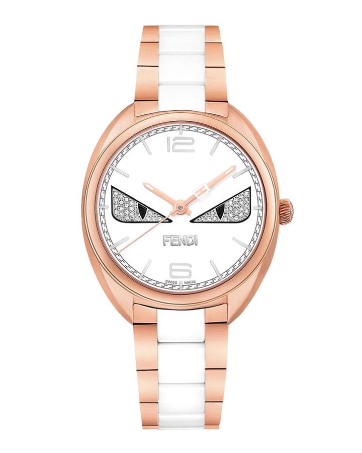 Stainless Steel Fendi Diamond Bug Watch, Rose