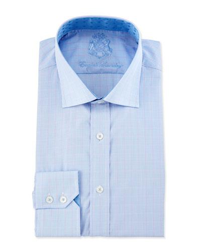Check-print Long-sleeve Dress Shirt, Blue/pink