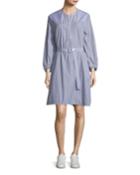 Eva P Mixed-stripe Belted Dress