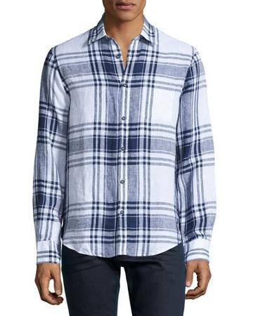 Plaid-print Relaxed Linen