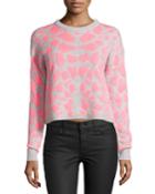 Crewneck Leopard-intarsia Pullover Sweater, Gray/pink