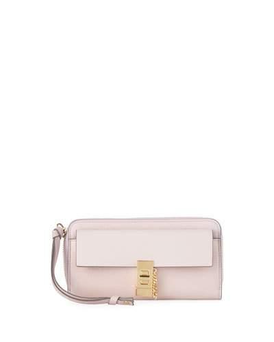 Pebbled Flap Leather Wristlet, Cement Pink