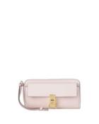 Pebbled Flap Leather Wristlet, Cement Pink