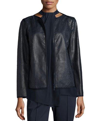 Keaton Embossed Leather Grosgrain-trim Jacket,