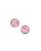 Estate Round Enamel Earrings, Pink/silver