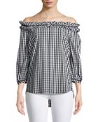 Off-the-shoulder Gingham Blouse
