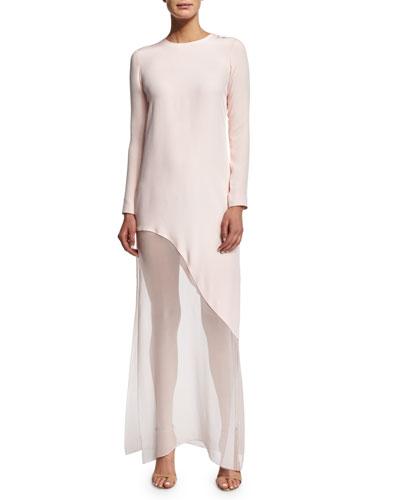 Long-sleeve Asymmetric-hem Gown,