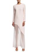 Long-sleeve Asymmetric-hem Gown,