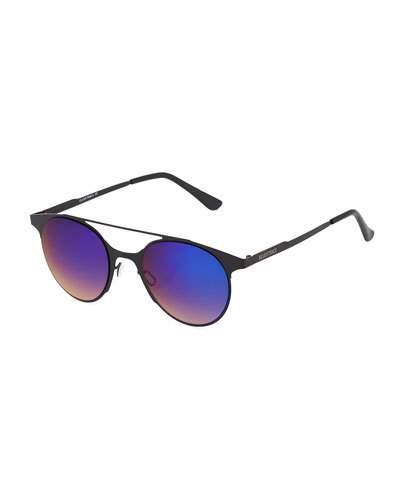 Mirrored Round Metal Sunglasses, Black