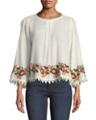 Embroidered Scoop-neck Cotton Blouse