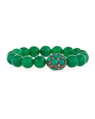 Green Onyx & Pave Diamond Stretch Bracelet