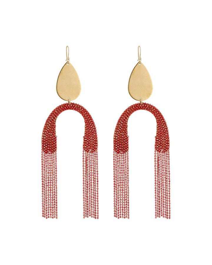Upside Down Fringe Earrings, Red