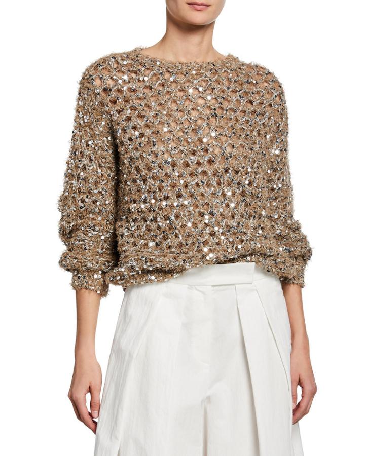 Sequin-netted Long-sleeve