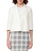 Check-embroidered 3/4-sleeve Cropped Jacket, Off White