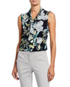 Sleeveless Floral-print Top W/ Pearly Cluster