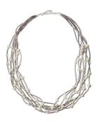 Long Seven-row Simulated Pearl & Crystal Cord Necklace,