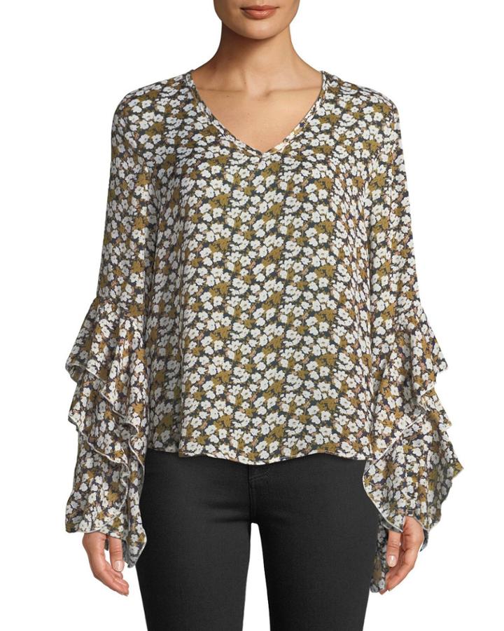 Lora V-neck Embroidered Flounce Blouse
