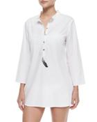 Lisa Embellished Feather Tunic Coverup, Clean White
