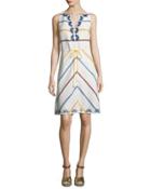 Blaine Embroidered Multi-striped Dress, New Ivory Deck