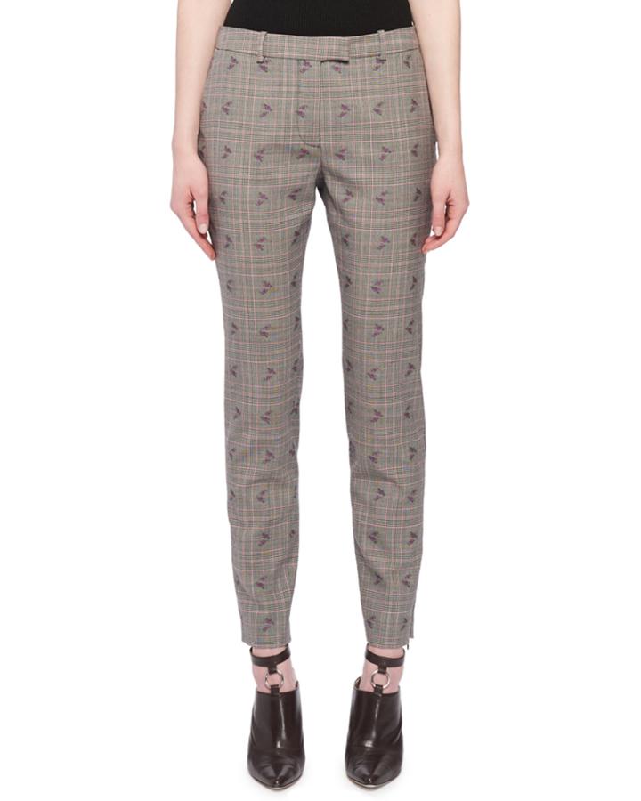 Henri Floral-embroidered Flared-leg Prince Of Wales Check Trousers
