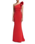 Pleated One-shoulder Column Gown