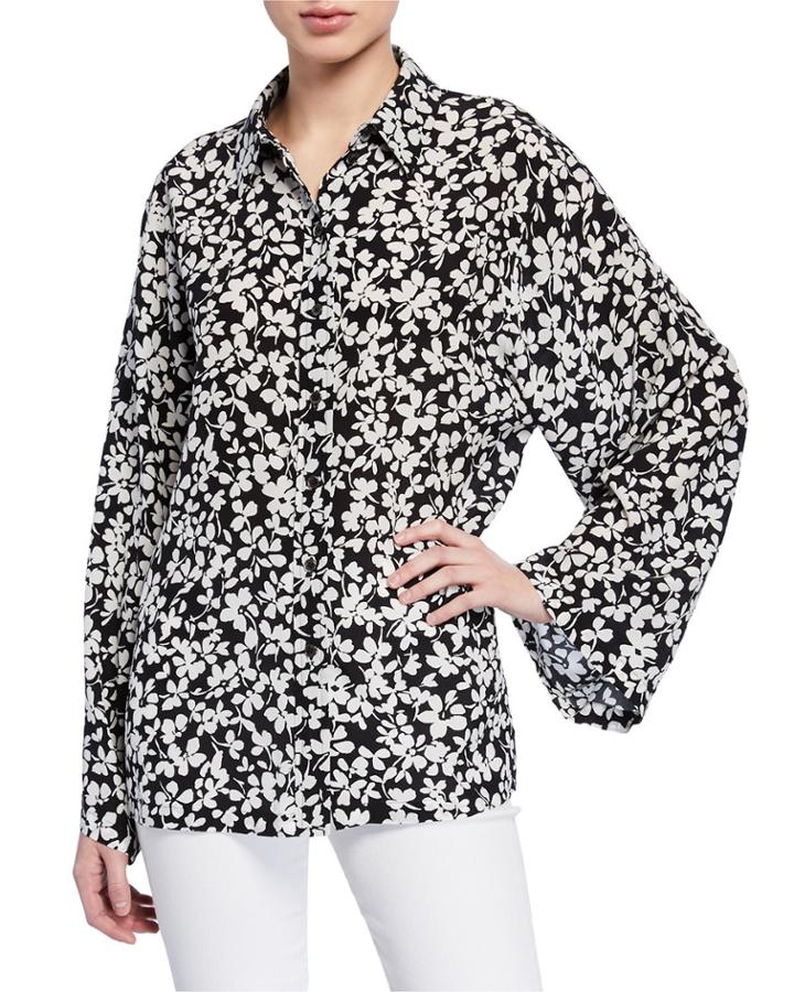 Silk Floral-print Long-sleeve Blouse